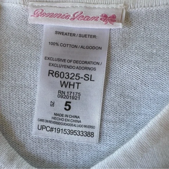 Bonnie Jean White Cardigan Knit Long Sleeve Fashion Cotton toddler Girl 5/ 5T - Picture 7 of 7